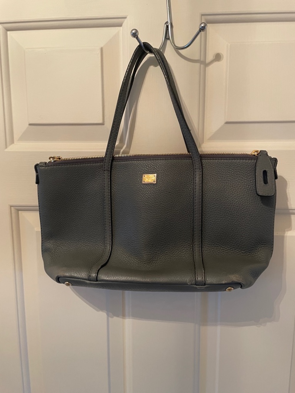Dolce & Gabbana Textured Gray Leather Tote with Gold Plate
